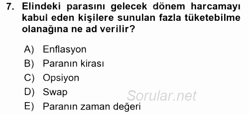 Finansal Ekonomi 2015 - 2016 Tek Ders Sınavı 7.Soru