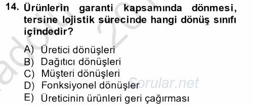 Lojistik Maliyetleri ve Raporlama 2 2014 - 2015 Ara Sınavı 14.Soru