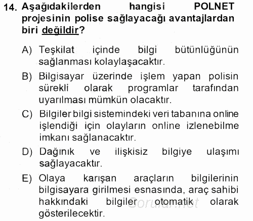Özel Güvenlik Hizmetlerinde Güvenlik Önlemleri 2013 - 2014 Ara Sınavı 14.Soru