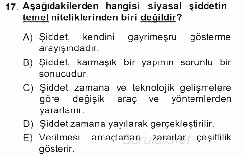 Özel Güvenlik Hizmetlerinde Güvenlik Önlemleri 2013 - 2014 Ara Sınavı 17.Soru