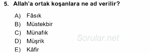 Tefsir 2016 - 2017 Dönem Sonu Sınavı 5.Soru