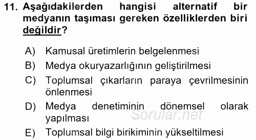 Medya Siyaset Kültür 2016 - 2017 Ara Sınavı 11.Soru