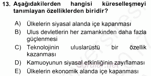 Medya Siyaset Kültür 2016 - 2017 Ara Sınavı 13.Soru