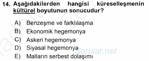 Medya Siyaset Kültür 2016 - 2017 Ara Sınavı 14.Soru