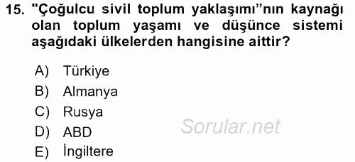 Medya Siyaset Kültür 2016 - 2017 Ara Sınavı 15.Soru