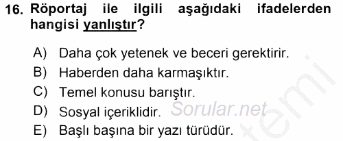 Medya Siyaset Kültür 2016 - 2017 Ara Sınavı 16.Soru