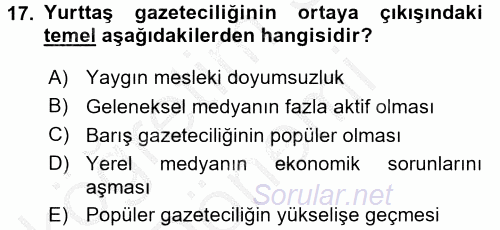 Medya Siyaset Kültür 2016 - 2017 Ara Sınavı 17.Soru