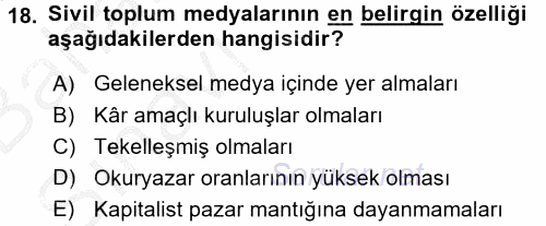 Medya Siyaset Kültür 2016 - 2017 Ara Sınavı 18.Soru