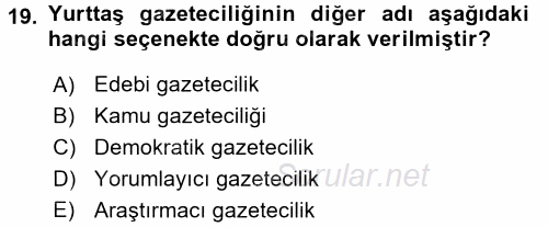 Medya Siyaset Kültür 2016 - 2017 Ara Sınavı 19.Soru