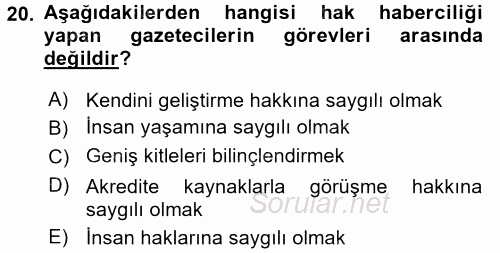 Medya Siyaset Kültür 2016 - 2017 Ara Sınavı 20.Soru