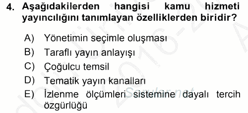 Medya Siyaset Kültür 2016 - 2017 Ara Sınavı 4.Soru