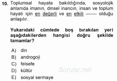 Topluma Hizmet Eğitimi 2017 - 2018 Ara Sınavı 10.Soru