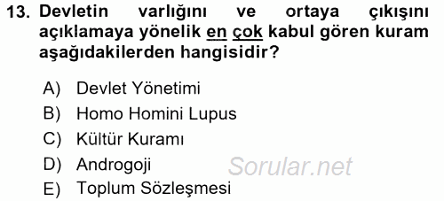 Topluma Hizmet Eğitimi 2017 - 2018 Ara Sınavı 13.Soru