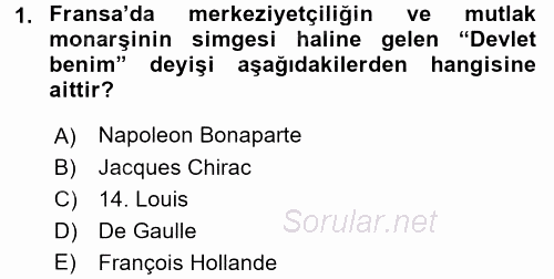 Karşılaştırmalı Siyasal Sistemler 2016 - 2017 3 Ders Sınavı 1.Soru