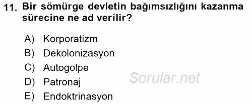 Karşılaştırmalı Siyasal Sistemler 2016 - 2017 3 Ders Sınavı 11.Soru