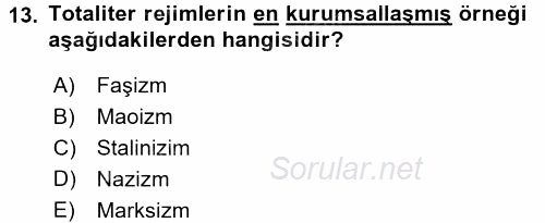 Karşılaştırmalı Siyasal Sistemler 2016 - 2017 3 Ders Sınavı 13.Soru