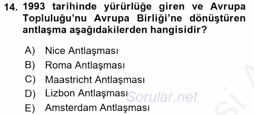 Karşılaştırmalı Siyasal Sistemler 2016 - 2017 3 Ders Sınavı 14.Soru