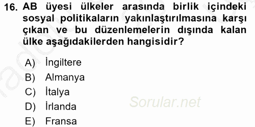 Karşılaştırmalı Siyasal Sistemler 2016 - 2017 3 Ders Sınavı 16.Soru