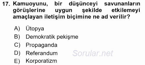 Karşılaştırmalı Siyasal Sistemler 2016 - 2017 3 Ders Sınavı 17.Soru