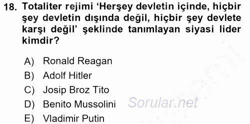 Karşılaştırmalı Siyasal Sistemler 2016 - 2017 3 Ders Sınavı 18.Soru