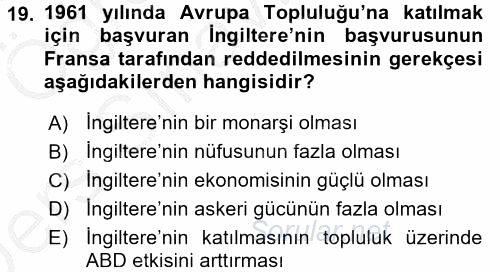 Karşılaştırmalı Siyasal Sistemler 2016 - 2017 3 Ders Sınavı 19.Soru