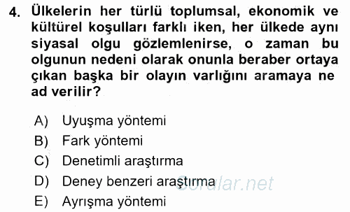 Karşılaştırmalı Siyasal Sistemler 2016 - 2017 3 Ders Sınavı 4.Soru