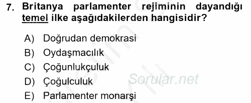 Karşılaştırmalı Siyasal Sistemler 2016 - 2017 3 Ders Sınavı 7.Soru