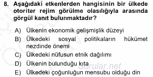 Karşılaştırmalı Siyasal Sistemler 2016 - 2017 3 Ders Sınavı 8.Soru