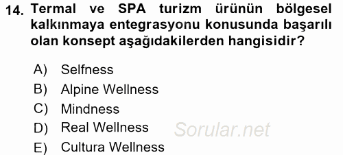 Termal ve Spa Hizmetleri 2015 - 2016 Ara Sınavı 14.Soru