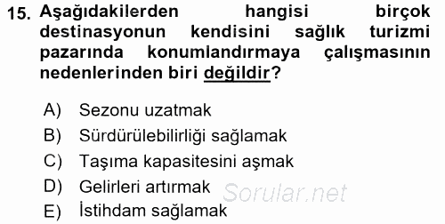 Termal ve Spa Hizmetleri 2015 - 2016 Ara Sınavı 15.Soru