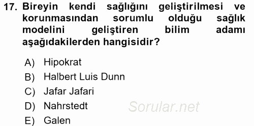 Termal ve Spa Hizmetleri 2015 - 2016 Ara Sınavı 17.Soru