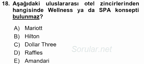 Termal ve Spa Hizmetleri 2015 - 2016 Ara Sınavı 18.Soru