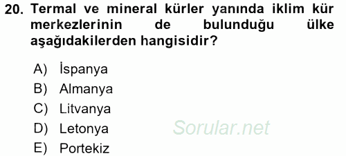 Termal ve Spa Hizmetleri 2015 - 2016 Ara Sınavı 20.Soru
