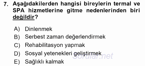 Termal ve Spa Hizmetleri 2015 - 2016 Ara Sınavı 7.Soru