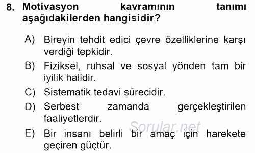 Termal ve Spa Hizmetleri 2015 - 2016 Ara Sınavı 8.Soru