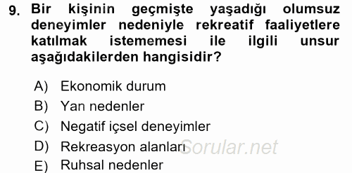 Termal ve Spa Hizmetleri 2015 - 2016 Ara Sınavı 9.Soru