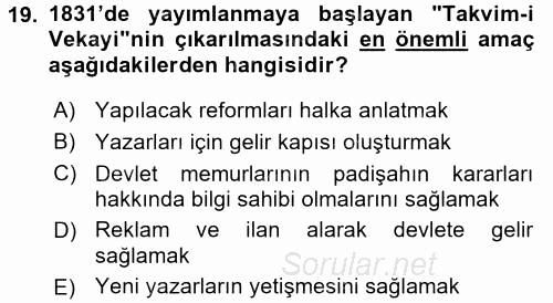 Yeni Türk Edebiyatına Giriş 2 2017 - 2018 Ara Sınavı 19.Soru