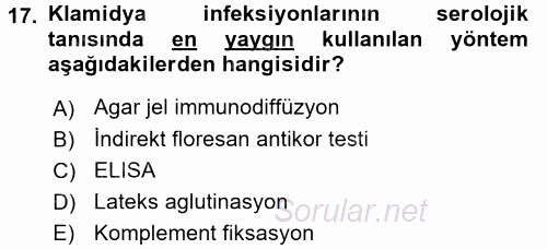 Veteriner Mikrobiyoloji ve Epidemiyoloji 2017 - 2018 Dönem Sonu Sınavı 17.Soru