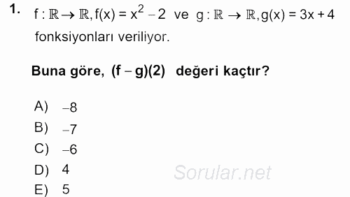 Matematik 1 2017 - 2018 Ara Sınavı 1.Soru