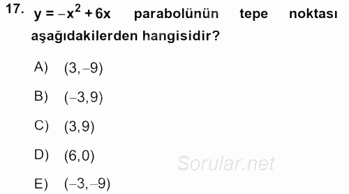 Matematik 1 2017 - 2018 Ara Sınavı 17.Soru