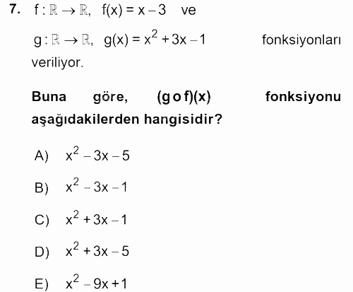 Matematik 1 2017 - 2018 Ara Sınavı 7.Soru