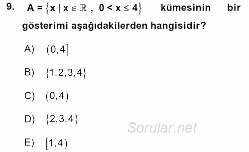 Matematik 1 2017 - 2018 Ara Sınavı 9.Soru