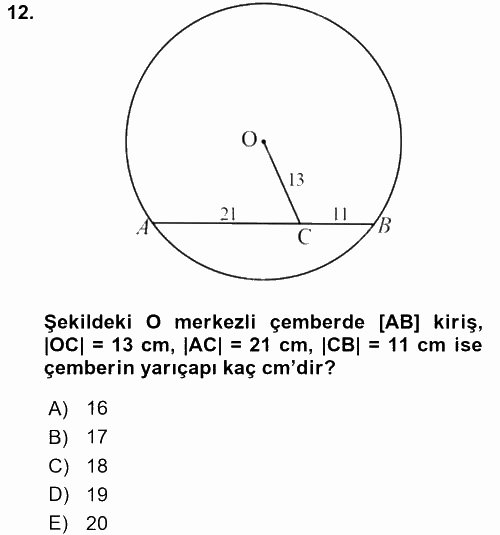 Coğrafi Bilgi Sistemleri İçin Temel Geometri 2016 - 2017 Dönem Sonu Sınavı 12.Soru