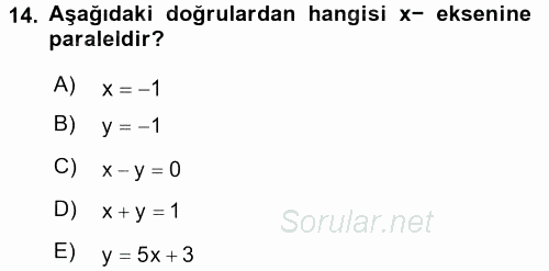 Coğrafi Bilgi Sistemleri İçin Temel Geometri 2016 - 2017 Dönem Sonu Sınavı 14.Soru