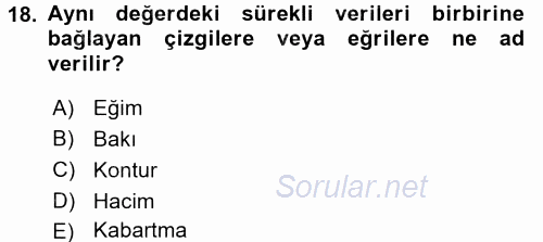 Coğrafi Bilgi Sistemleri İçin Temel Geometri 2016 - 2017 Dönem Sonu Sınavı 18.Soru