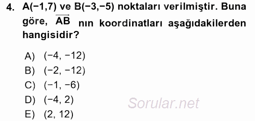 Coğrafi Bilgi Sistemleri İçin Temel Geometri 2016 - 2017 Dönem Sonu Sınavı 4.Soru