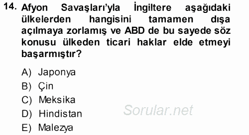 Amerikan Dış Politikası 2013 - 2014 Dönem Sonu Sınavı 14.Soru