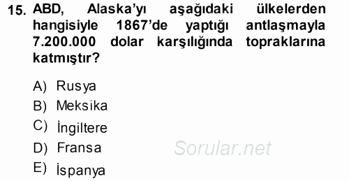 Amerikan Dış Politikası 2013 - 2014 Dönem Sonu Sınavı 15.Soru