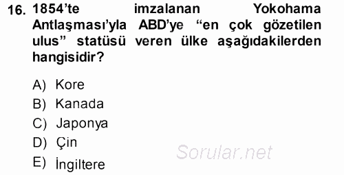 Amerikan Dış Politikası 2013 - 2014 Dönem Sonu Sınavı 16.Soru