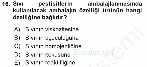 Temel Veteriner Farmakoloji ve Toksikoloji 2016 - 2017 3 Ders Sınavı 16.Soru